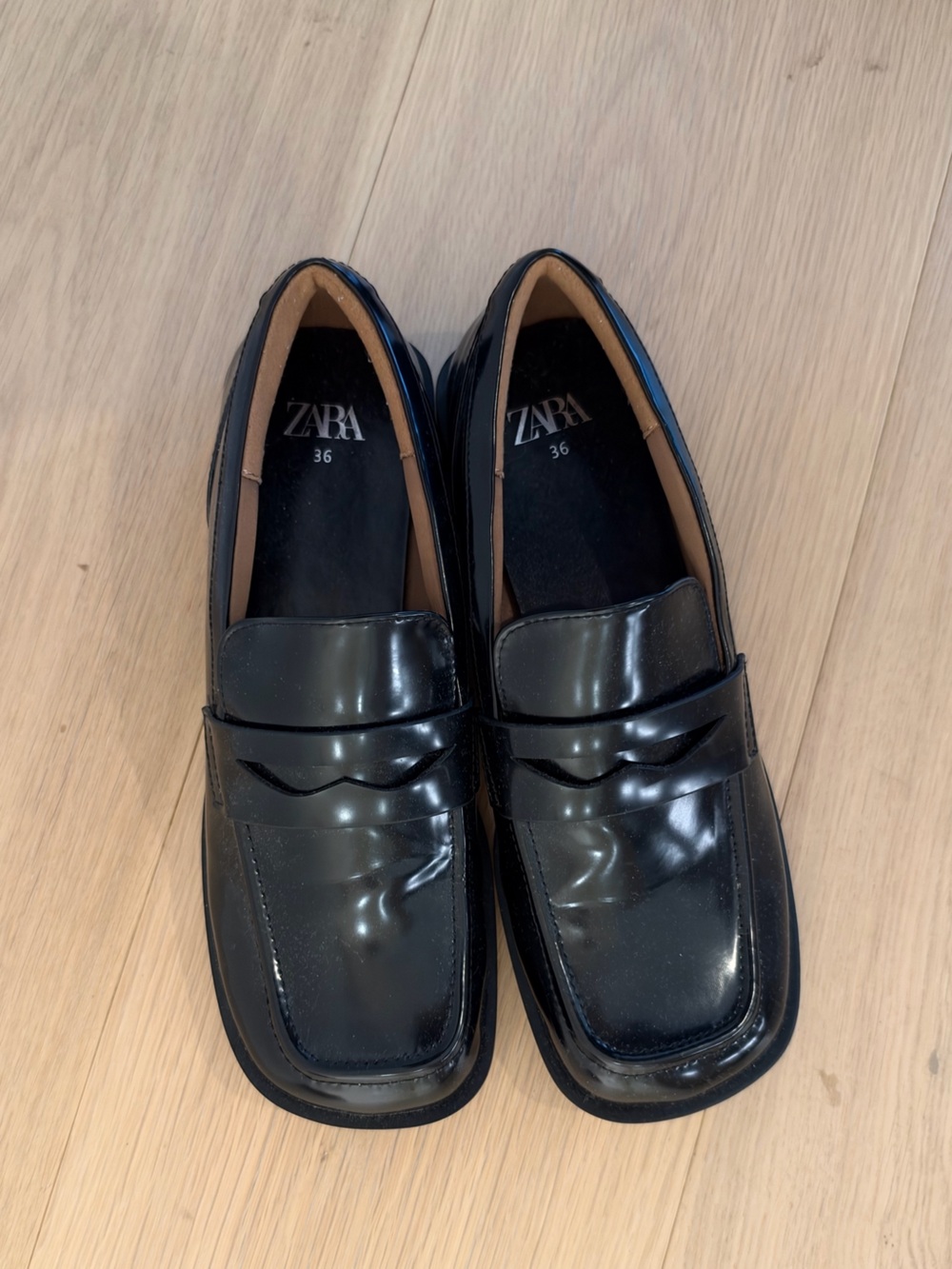ZARA Black Patent Leather Penny Loafers
